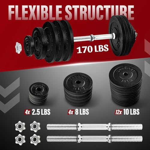 Image of Yes4All Old School Adjustable Dumbbell Set with Weight Plates, Star Lock Collars /Connector, 40lbs to 200lbs Adjustable Weight Plates Set
