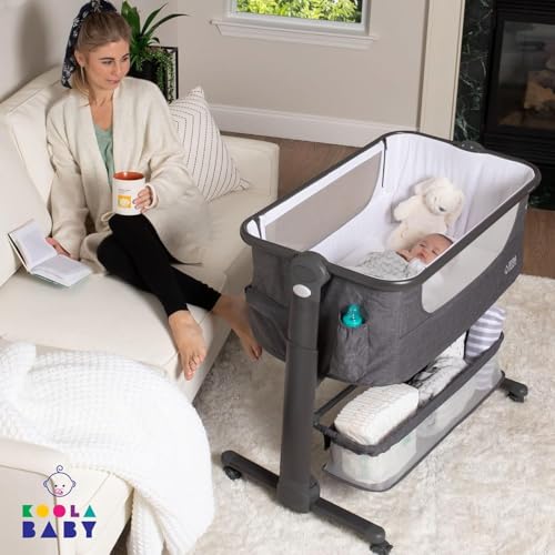 Image of KoolerThings Baby Bassinet, Bedside Sleeper for Baby, Easy Folding Portable Crib with Storage Basket for Newborn, Bedside Bassinet, Comfy Mattress /Travel Bag Included (Bassinet) (Grey)