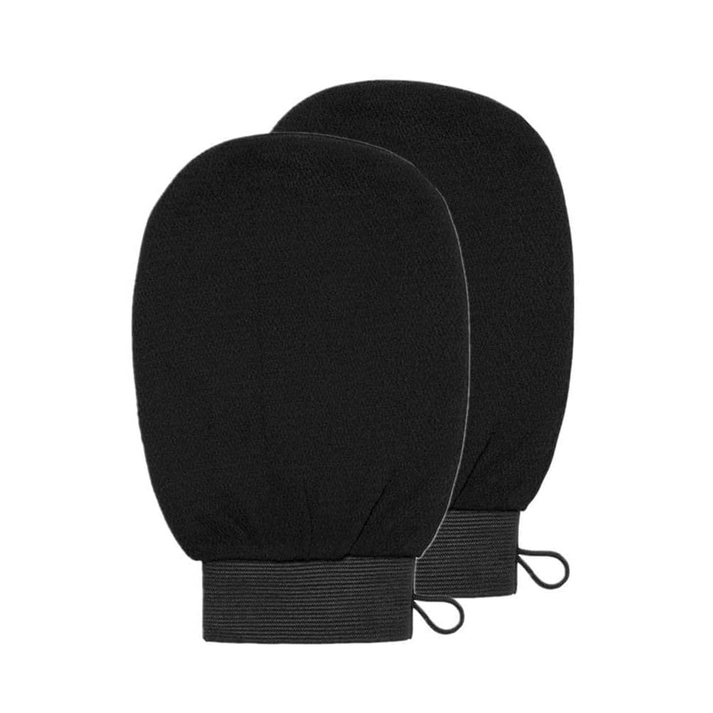 BLUEZ Exfoliating Gloves Exfoliator Mitt - Double Sided Use Scrubbing Gloves Remove Dead Skin, Impurities, Tan Remover Mitt Set for Prep-Self Tanning (Black) (2)-picture-18