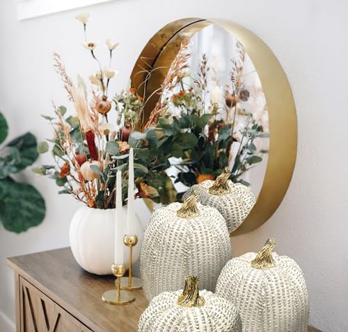 Juncox SPECKLED 2 Pcs Fall Pumpkin Decor, Gold Resin Pumpkin Figurines, Fall Decorations For Home, Rustic Farmhouse Neutral Artificial Pumpkin Statues thumb #3