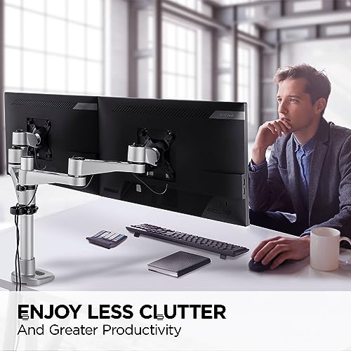Image of ViewSonic LCD-DMA-001 Monitor Desk Mounting Arm for 2 Monitors up to 24 Inches Each, VESA Compatible, Full Ergonomic Adjustability, 2-in-1 Mounting Base, and Built-in Cable Management