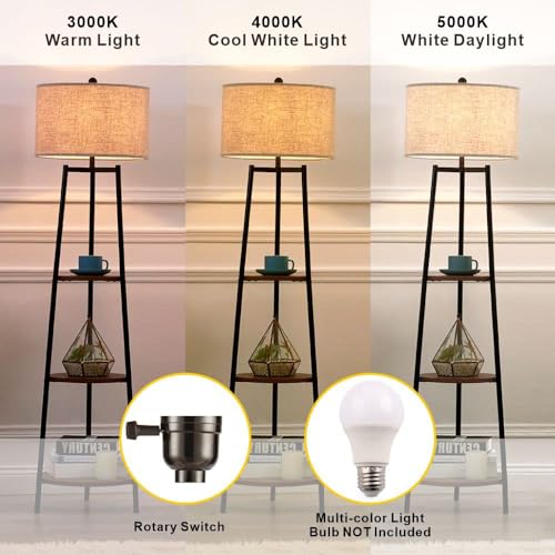 ROSEN GARDEN Floor Lamp, Standing Reading Light with Shelves and Fabric Shade, Modern Tall Pole Lamp, Accent Furniture Décor Lighting for Living Room, Bedrooms Black by ROSEN GARDEN - Used condition - Image 6