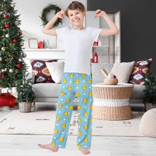 Boy's Pants Yellow Duck White Hearts Jogger Pants Elastic Waist Long Bottoms Trousers with Pockets 6-14 Years2