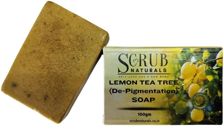 Scrub Naturals Lemon Tea Tree Soap |De-tan Bath Soap I Handmade & Organic |Fights Acne Blemishes & De Pigmentation | With Collagen & Niacinamide I Suitable for All Skin Types-100gms