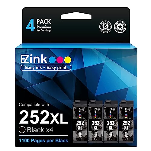 E-Z Ink (TM Remanufactured Ink Cartridge Replacement for Epson 252XL T252XL T252120 to use with Workforce WF-7110 WF-7710 WF-7720 WF-3640 WF-3620 Standard Capacity (4 Black) 4 Pack