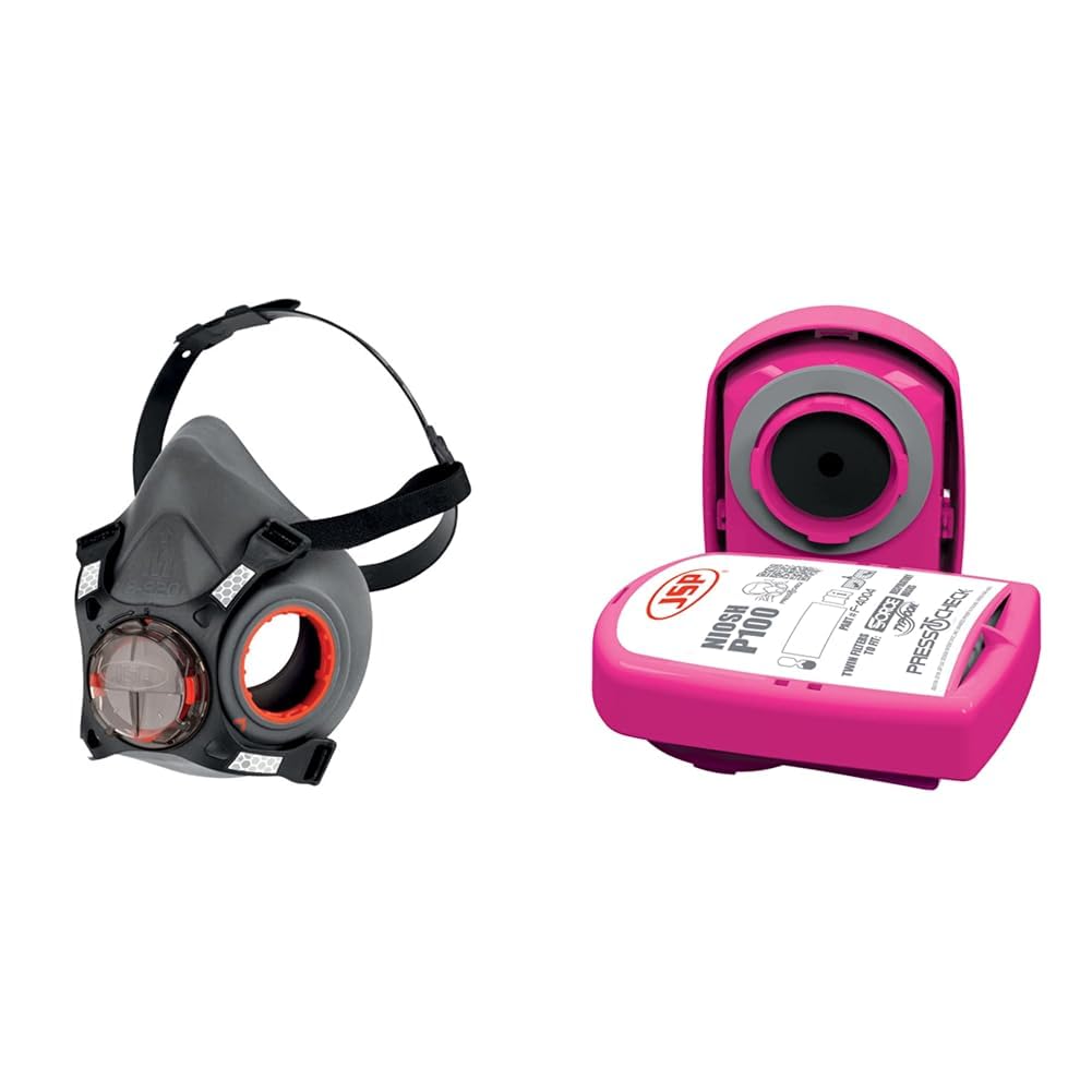 JSP Force Typhoon™8 Medium Half-Mask Reuseable Respirator & Set of 2 PressToCheck™ P100 Dust Filters (Medium)