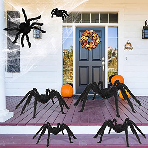 Halloween Spider Decorations, 6 Pack Giant Spider Outdoor Decorations for Halloween, Scary Hairy Realistic Creepy Large Spider Decorations Sets for Indoor, Home, Party, Yard (Black)4
