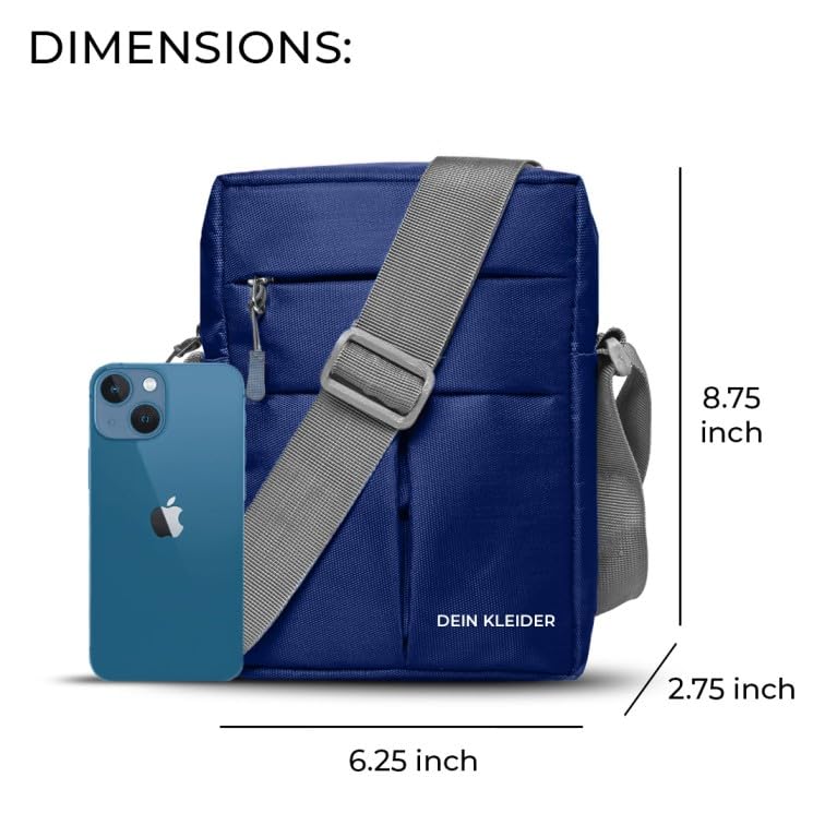 DEIN KLEIDER Nylon Sling Cross Body Travel Office Business Messenger one Side Shoulder Pouch Bag for Men and Women (Blue)