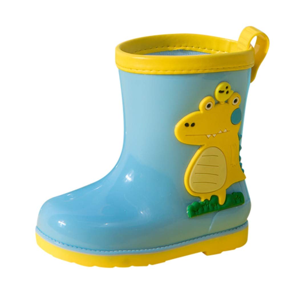 Unisex Kids’ Basic Wellies Boys Girls Easy-on Rain Boots Cute Cartoon Dinosaur Wellingtons PVC Waterproof Anti-Slip High Top Rain Shoes