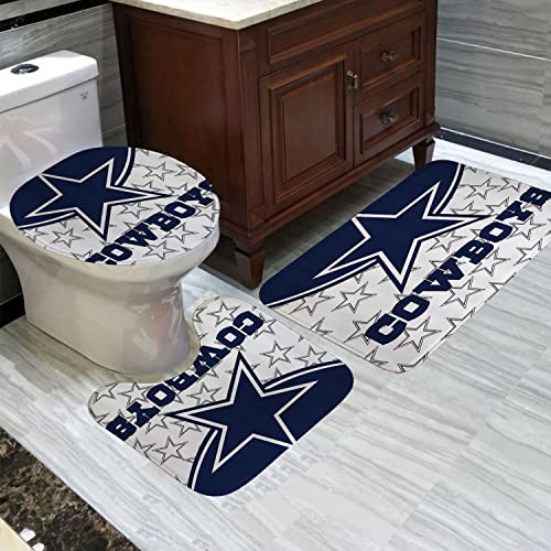 Namdeva 4Pcs/Set American Football Shower Curtain, White Navy Blue Texas Star Player Athlete Championship Modern Cool Sports Bathroom Decor For Men, Non-Slip Bath Rugs Toilet Mats, White & Blue Stars #TOP4