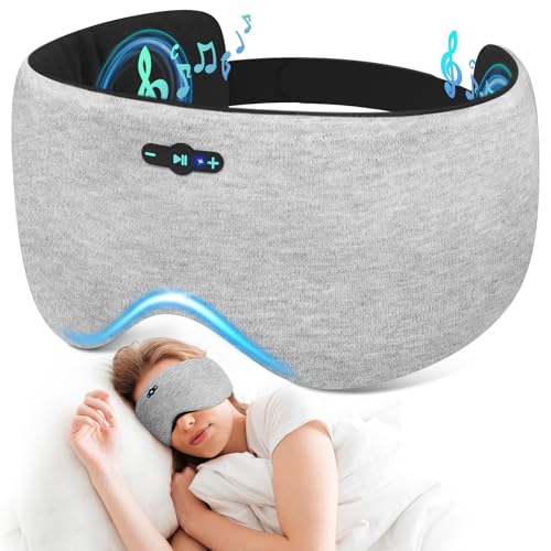 Sleep Mask with Headphones Bluetooth 6.0, 20H Playtime Sleeping Headphones with HD Stereo Speakers for Side Sleepers, Adjustable Blackout Silk Eye Mask for Travel Meditation, Gifts for Women Men(Grey)