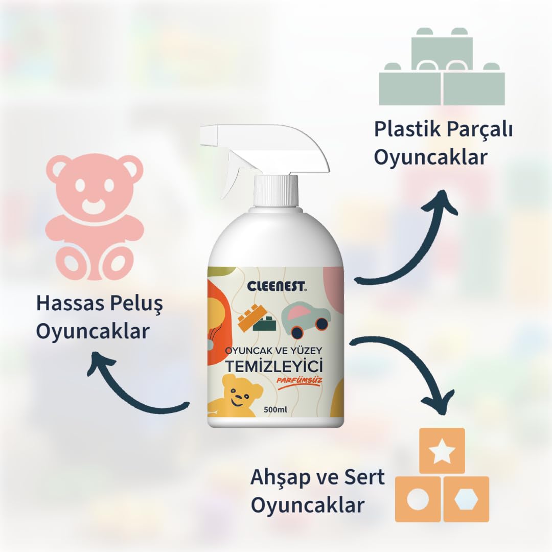Cleenest Oyuncak Temizleyici Sprey 500 ml – Oyuncak, Mama Sandalyesi ve Yüzeyler için Parfümsüz Hijyen Spreyi
