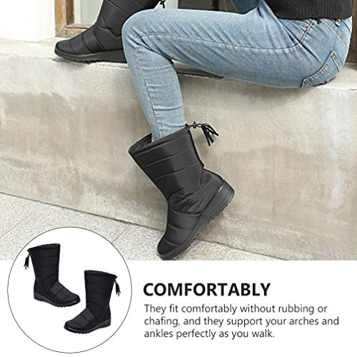 Holibanna Botas femininas de cano médio para neve e inverno forradas de pelúcia, botas de cano baixo