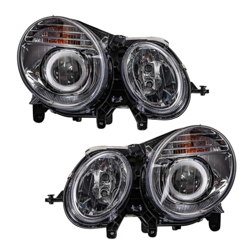 Image of TRQ 2 Piece Headlight Assembly Set Chrome Bezel Driver & Passenger Side Compatible with Mercedes Benz E320 E350 E550 E63 AMG 2007-2009 MB2500100 MB2501100 2118203361 2118203461