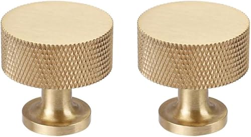 Miniatura 1 de RZDEAL 2 pomos de latón macizo para gabinetes, cajones y aparadores, pomos dorados modernos moleteados (1 x 1 pulgada x 0.984 in), acabado de latón
