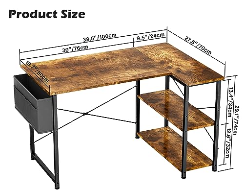 HOMIDEC L Shaped Desk 100CM Computer Desk Study Office Table GamingDesk Writing Table With Bookshelf Reversible Corner Table For Home Office Studio Workstation - Image 4