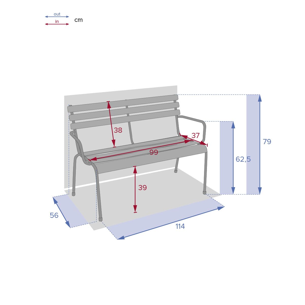 Hespéride - Banc Greensboro 2 Places Olive - L. 114 x P. 56 x H. 79 cm - Mobilier d'Extérieur pour Terrasse Balcon Patio