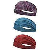 ヘアバンド メンズ ヘッドバンド 【紫外線防止指数 UPF50+(検査済)】【驚きの吸汗力・肌触りが柔らかい】【 洗顔・おうち時間とアウトドアにもお勧め】 ヘアターバン 汗止め 洗顔 薄型 スポーツ ランニング ダンス ヨガ ジョギング オールシーズン 男女兼用 3本セット (#08.ストライプパープル+ストライプ濃いブルー+ストライプレッド)