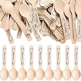 100 Pack Wedding Favors Wooden Spoons Dessert Tiny Wooden Spoons Ice Cream Round Disposable Wooden Spoons Thank You Flower Wood Utensils for Wedding Bridal Shower Party Decoration Gift