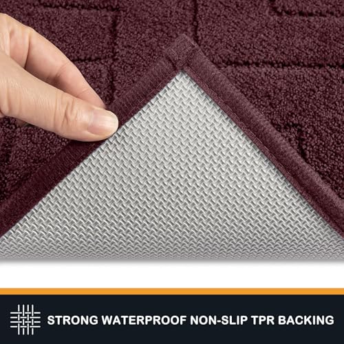 PURRUGS Dirt Trapping Door Mat 32" x 70", Non-Slip Machine Washable Entry Rug, Shoe Scraper, Dog Doormat, Super Absorbent Welcome Mat for Front & Back Door, Muddy Wet Shoes & Paws, Burgundy Red