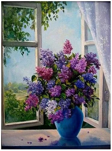 Image of Jasol Diamond Painting Kit, 40x30 Cms, Full Drill, 5D Crystals, Home Wall Decor Gift Set (Flower Purple M45527)
