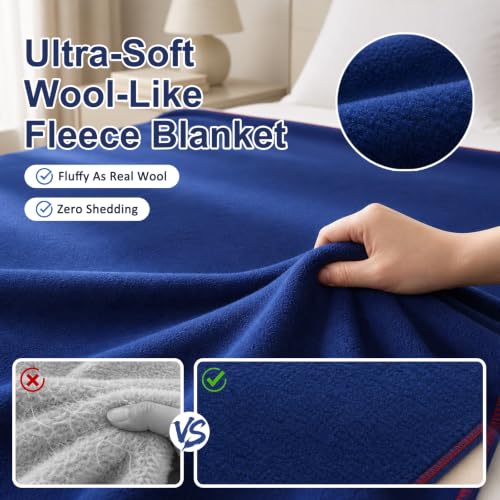 Flantree Camping Throw Blanket 62×87" - Large Wool-Like Fleece Soft Breathable Durable Skin-Friendly - Great for Outdoors Camping Picnics Travel Stadium Blanket, Car & Outdoor Survival Gear(Blue) — view 5
