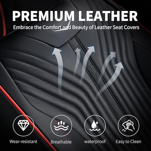 Image of FLORICH Automotive Seat Covers Front Seats Leather Car Seat Cover Waterproof Breathable Car Seat Cushion Protector Universal Fit for Most Cars Trucks SUV, Black&Red Line