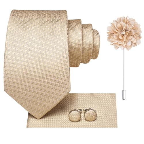 Image of Hi-Tie Men's Tie Lapel Pin Set Pocket Square Cufflinks Formal Woven Silk Tie Sets Wedding Party