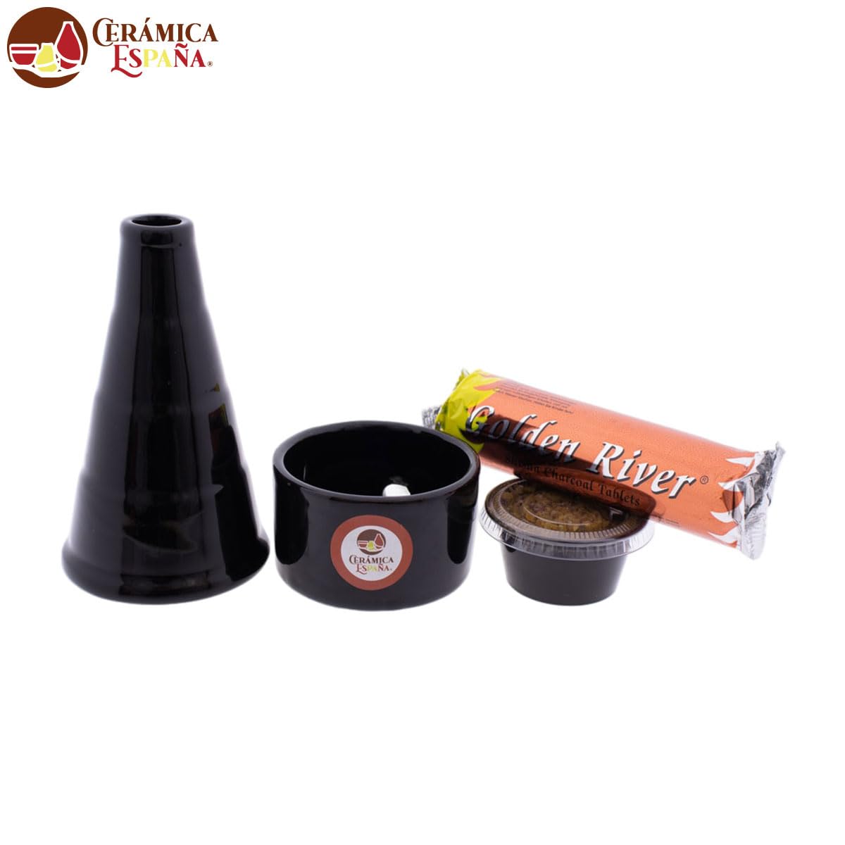 CERÁMICA ESPAÑA® Incenso per camino nero, incenso religioso, incenso in argilla, incenso Pasqua Santa, bruciatore profumo, 8 x 8 x 18 cm, accessori inclusi