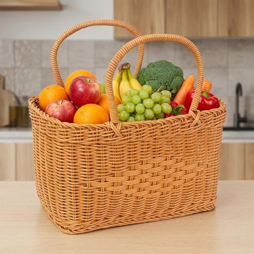 Cesta de compra de imitación ratán con asa duradera y cómoda 5