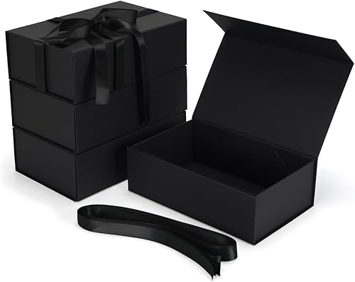 Miniatura 44 de Paquete de 4 Cajas de Regalo de 12x6x4 Pulgadas con Tapas de Cierre Magnético, Caja Negra Magnética para Boda, Propuesta de Padrinos y Damas