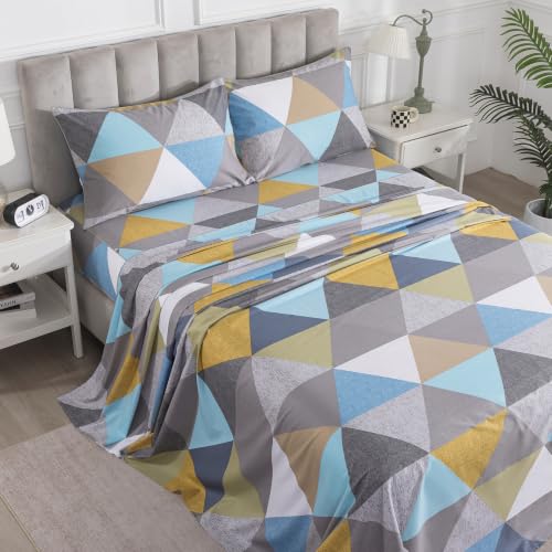 Image of Color-Block Geometric Percale Sheets Queen Size, Deep Pocket, 4Pcs