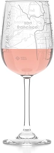 Well Told Copa de vino grabada de San Francisco CA Map - Copa de vino grabada con mapa de la ciudad grabada, regalo para los amantes del vino (16