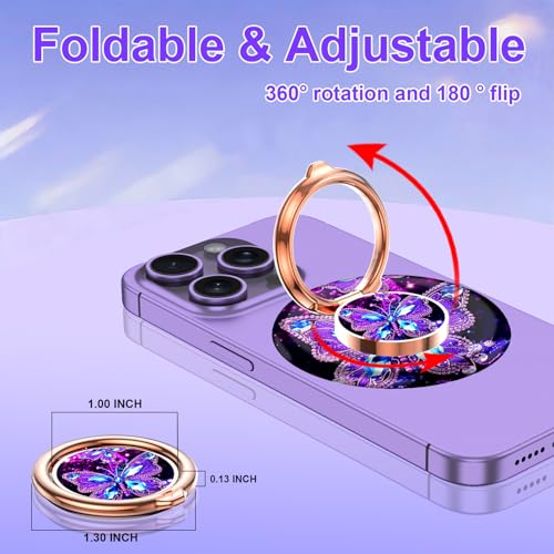 Image of Magnetic Phone Ring Holder for MagSafe Grip,[Super Magnet],Stylish 360 Rotation Cell Phone Grip Stand Finger Ring Kickstand for iPhone 17 16 15 14 Pro Max,iPad and Smartphones,Butterfly
