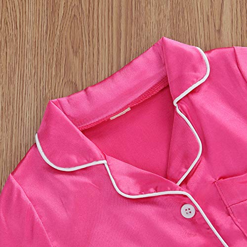 Toddler Baby Girl Boy Silk Pajamas Set Solid Long Sleeve Button Down Shirts Tops and Pants Satin 2PCS Pj Lounge Sets4