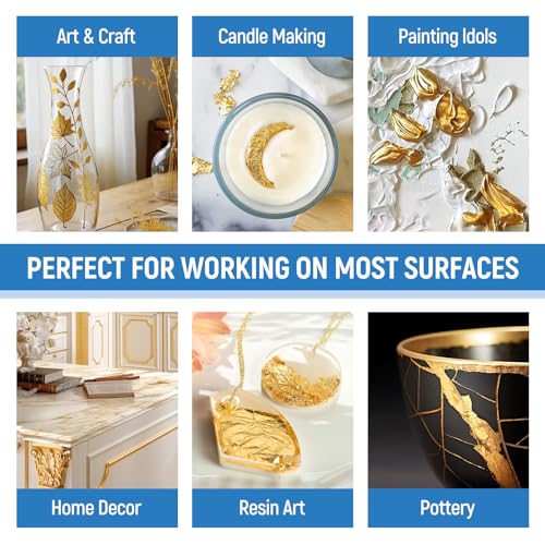 Image of Gold Paints 150ml Metallic Liquid Gold Leaf Paint Rich Golds Paint for Metal, Wood, Canvas, Appliance, Furniture, Clay DIY, & Art Handcrafts Fast Drying Acrylic Metallic Finish Artwork & Home Decor
