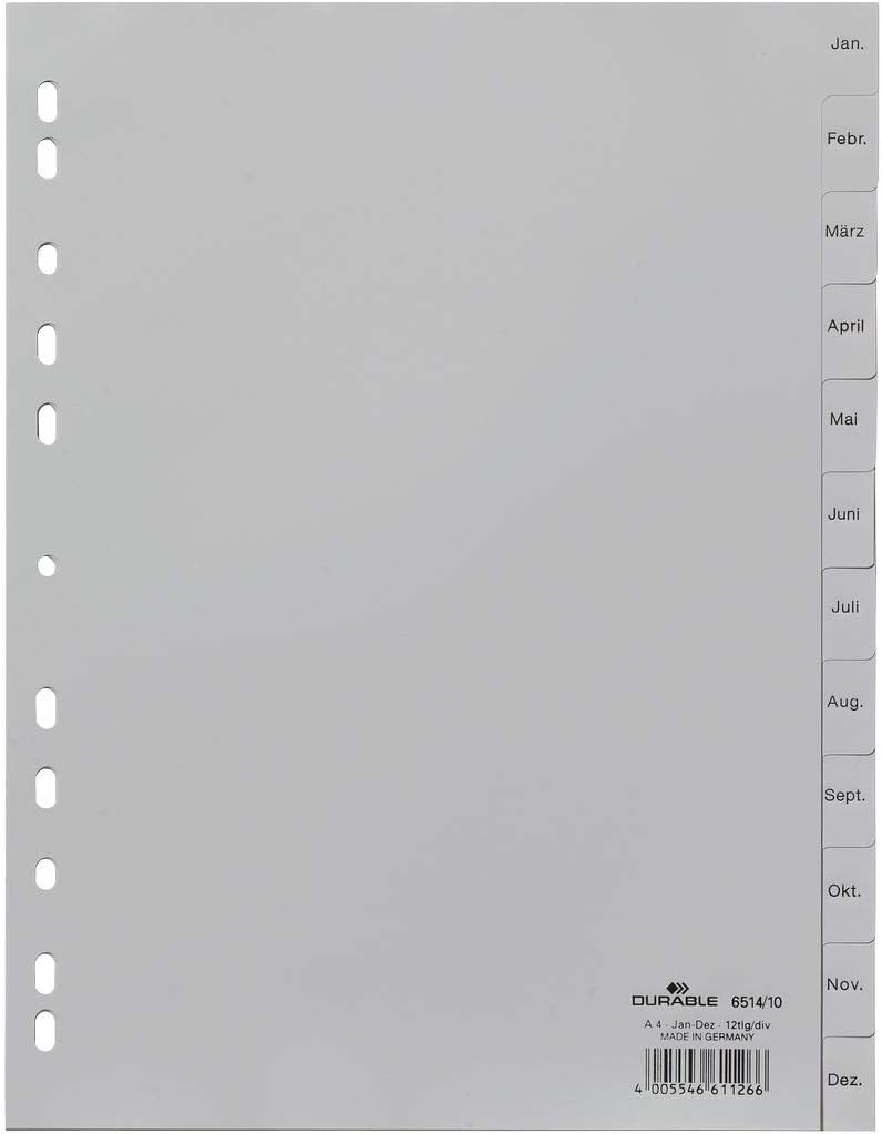 Durable Hunke & Jochheim Index Polypropylene Jan - Dec Grey DIN A4 215/230 x 297 mm 12 Sheets