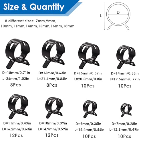 Image of Tnisesm 81Pcs Spring Band Hose Clamps Assortment Kits with Hose Clamp Pliers Silicone Vacuum Hose Pipe Clamp 7mm 9mm 10mm 11mm 14mm 15mm 16mm 18mm Low Pressure Air Clip Clamp