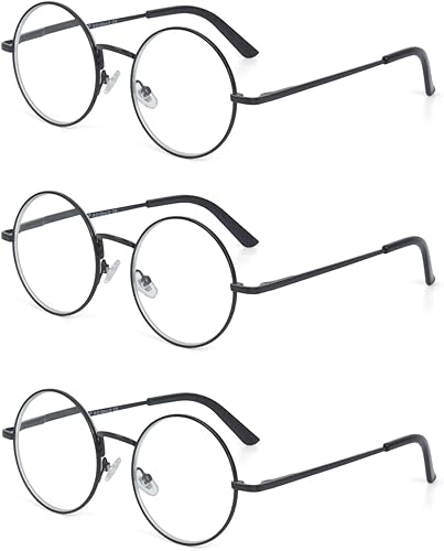 EYE ZOOM Gafas de lectura redondas con marco de metal con bisagra de resorte (negro, plateado y plomo) disponible en Yaxa Peru