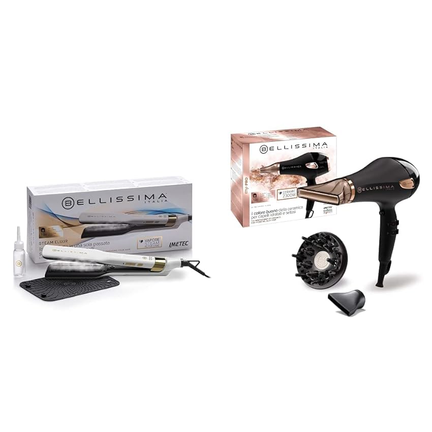 Immagine del prodotto Bellissima Imetec Steam Elixir, Piastra a Vapore, Capelli lisci in Una Sola Passata Senza Danni & Imetec Air Wonder, Spazzola ad Aria Calda, Tecnologia a ioni