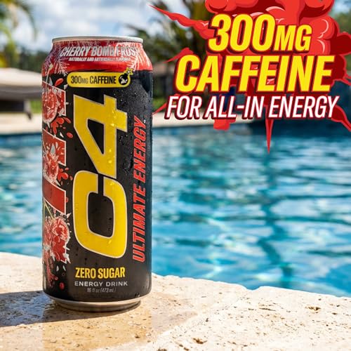 Image of C4 Ultimate Energy Drink, 300mg Caffeine, Zero Sugar, High-Performance Energy for Pre-Workout, Endurance, and Focus, Cherry Bomb Frost, 16oz (Pack of 12)
