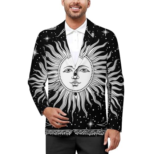 Black and White Moon Aesthetic Men's Casual Blazers Slim Fit Sport Coats Blazer Two Buttons Suit Jacket for Work Party