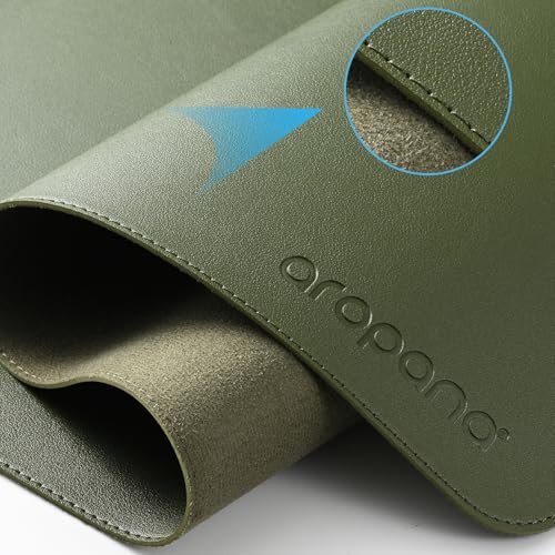 Image of AROPANA Anti-Slip Extended Mouse Pad | PU Vegan Leather Desk Mat | Large Computer Desk Protector Pad with Suede Base for Keyboard, Laptop, Office & Home (90x45CM, Deep Green)