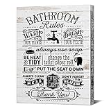 Rustic Bathroom Canvas Wall Art Framed Bathroom Rules Quotes Poster Print Canvas Painting Picture...