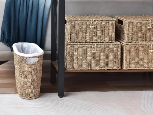 Image of StorageWorks Wicker Waste Basket, Handwoven Seagrass Trash Can with Built-in Handles, Wicker Garbage Can for Bedroom, Bathroom, 1 Pack