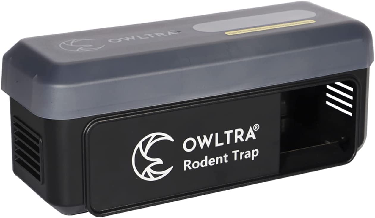 OWLTRA OW-7 in-/Outdoor Electric Rodent Trap, Instant Kill Mouse & Rat Zapper with Waterproof Cover, Sound & Light Alarm, and Batteries or USB Power Source, Waterproof Grade IPX4, Black