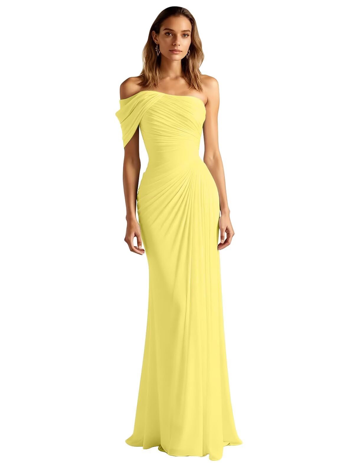 Chiffon Bridesmaid Dresses Long for Women Mermaid Formal Dress One Shoulder Pleated Wedding Guest Gowns