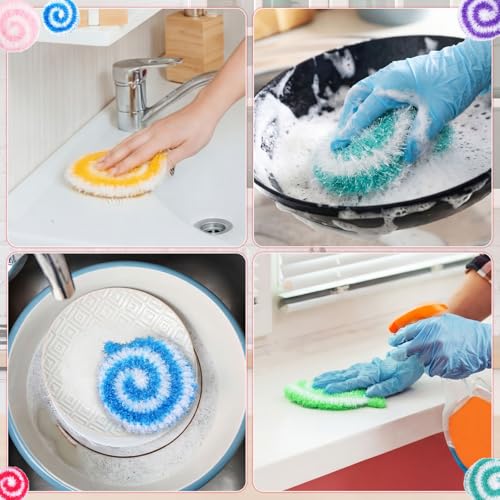 Image of Kenning 12 Pcs Dish Scrubber Non Scratch Dish Washing Scrubbers Reusable Household Cleaning Kitchen Tools for Dishwashing Washing Dishes Cookware Tubs Sinks (Candy)