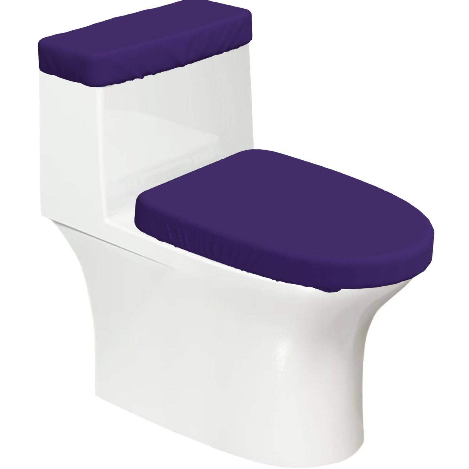 Duykimqw Black Deep Purple Print Bathroom Toilet Lid Cover, Water Tank Covers