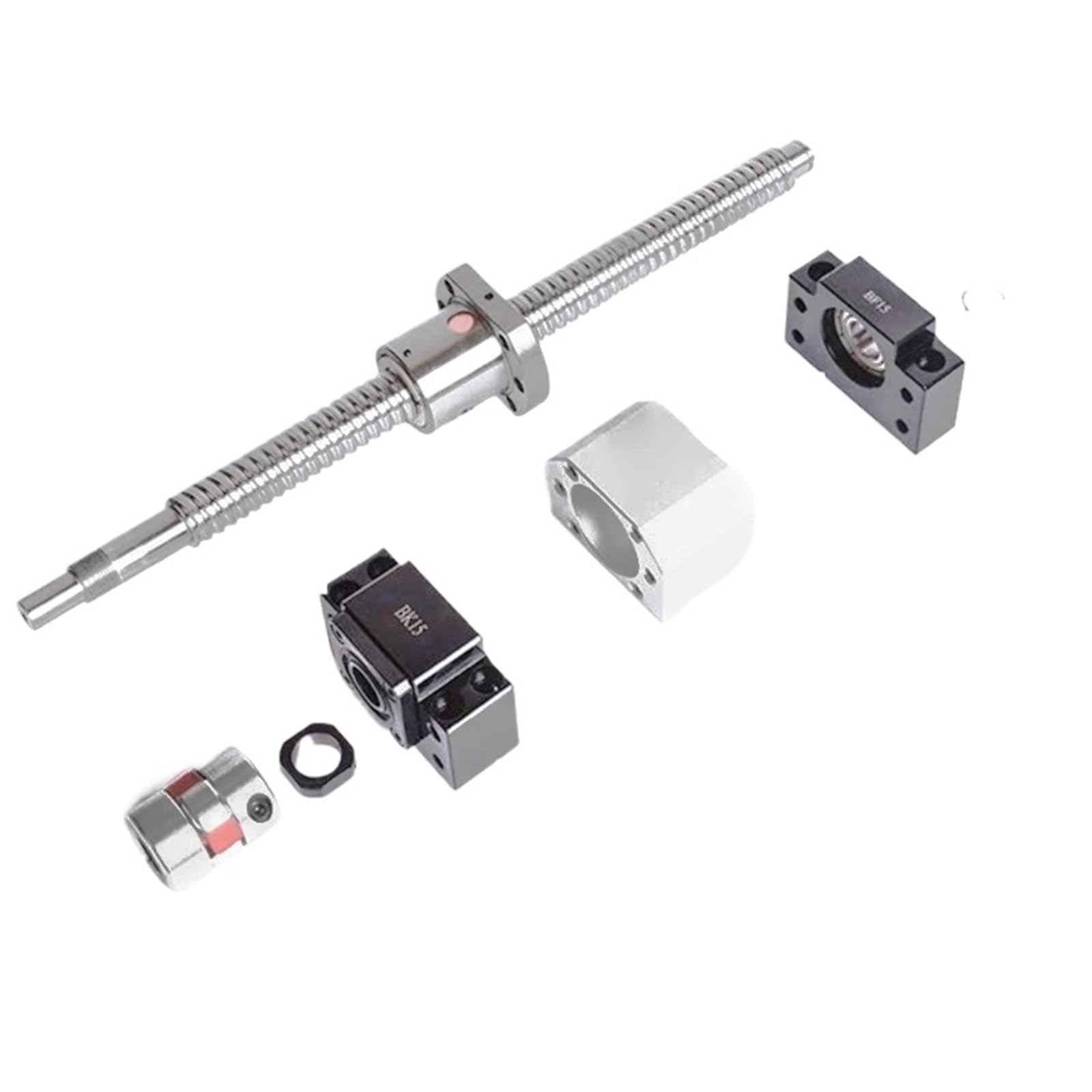 Linear Rail EK/EF15End Support Unit for SFU2005 Ballscrew 1PCS EK15 Fixed Side+1pc EF15 Floated Side+Nut Holder+Coupling for CNC(BKBF15,Tranel Length 2300mm)